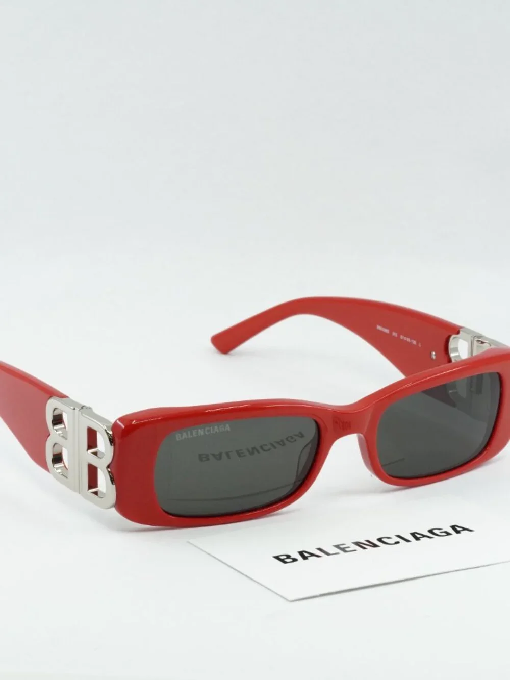Balenciaga BB0096S 015 Rectangle Sunglasses - Solid Red / Grey